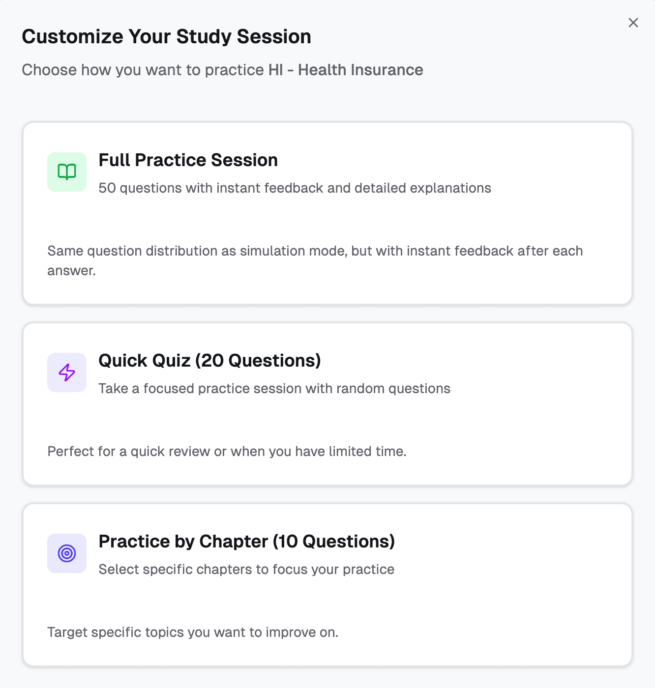 Customize your study session modes screenshot