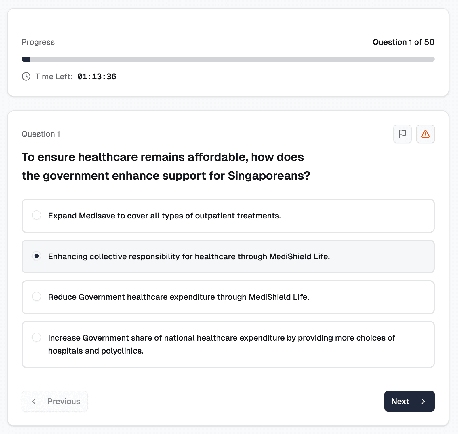 Realistic exam simulation screenshot